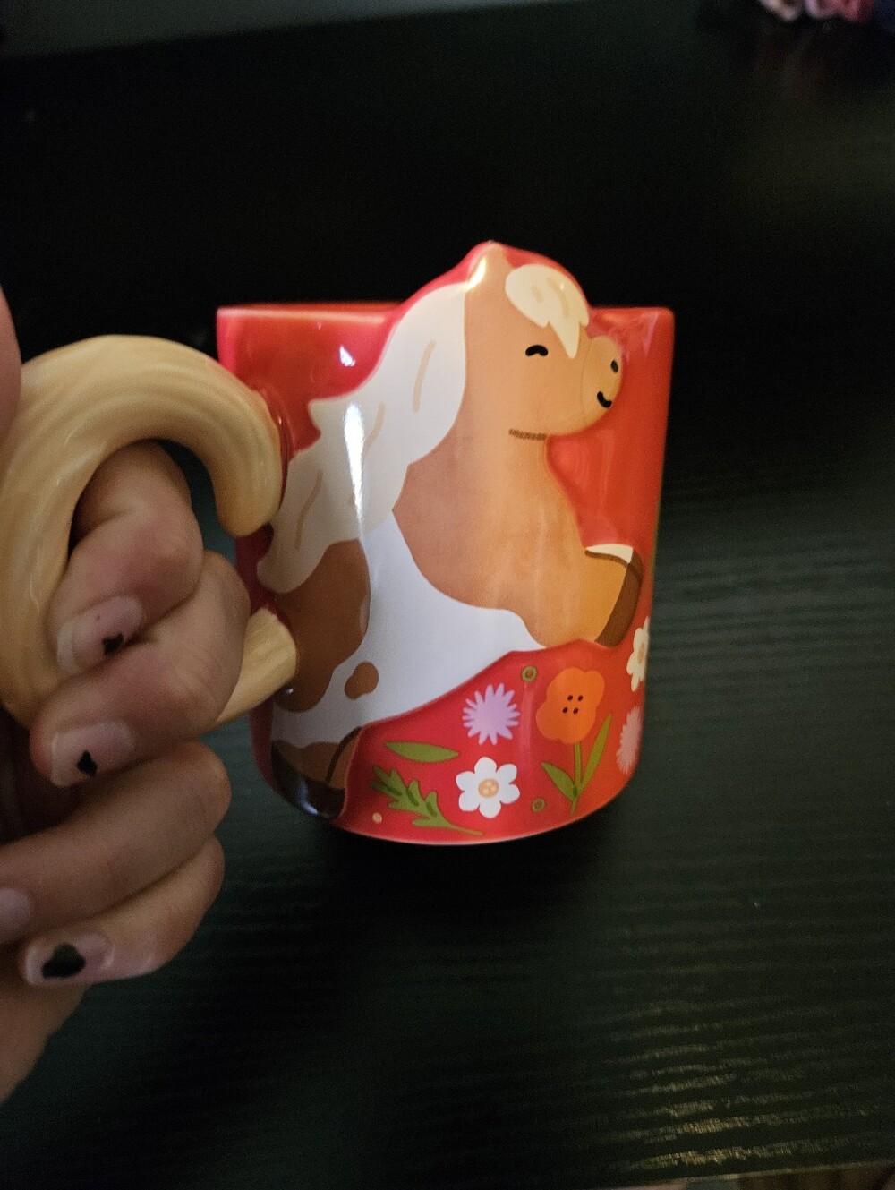 Starbucks Red Floral Horse Mug with Sculpted Tail Handle